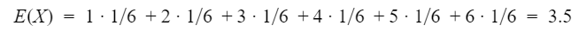 Wartość oczekiwana rzutu kostką: E(X) = 1·1/6 + 2·1/6 + 3·1/6 + 4·1/6 + 5·1/6 + 6·1/6 = 3,5