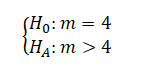 Hipotezy w zadaniu: H0: m = 4 wobec HA: m większe od 4
