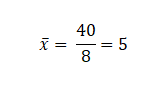 Obliczenie średniej: x̄ = 40/8 = 5